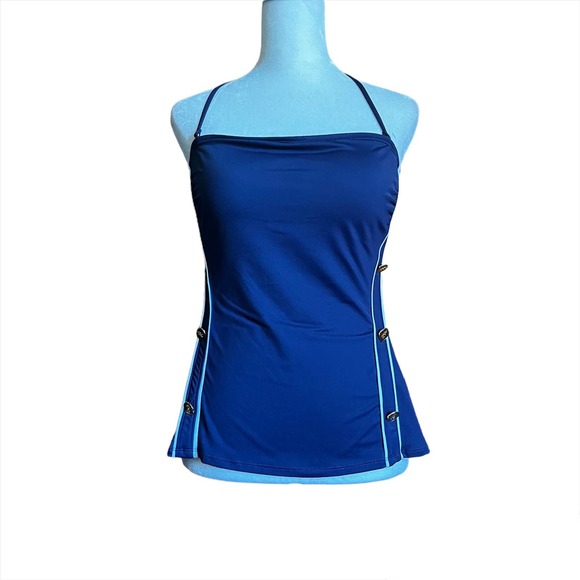 Lauren Ralph Lauren Piped Button Bandeau Tankini Swim Top - 10 - Picture 1 of 4
